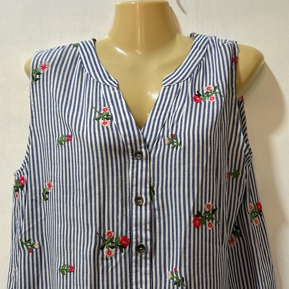 MISS ME WOMEN FLORAL STRIPED BLOUSE SLEEVELESS OVERSIZED Sz MEDIUM - Picture 3 of 11